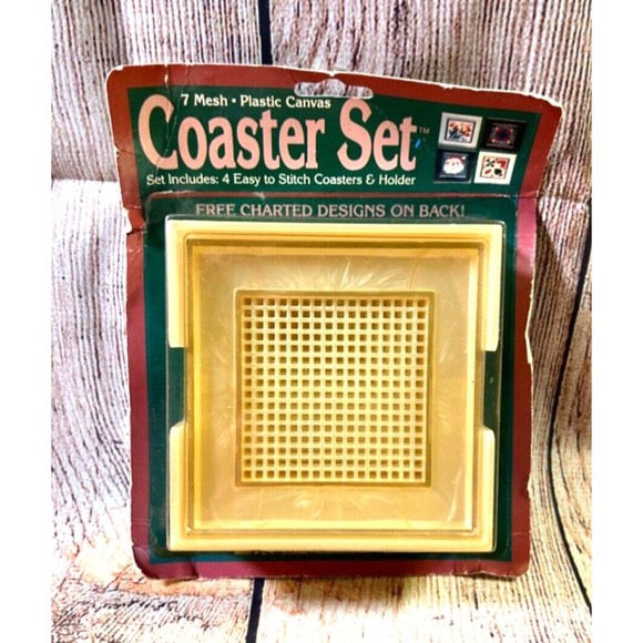 NeedleForm Plastic Canvas Coaster Kit of 4 easy stitch & Holder‎ - Picture 1 of 2